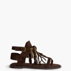 Sandalia boho café con flecos